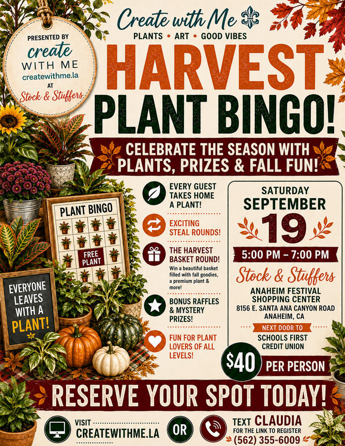 Harvest Plant Bingo Succulent Workshops
